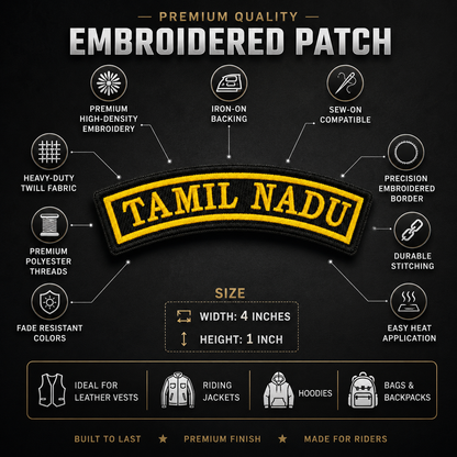 Tamil Nadu State Front Embroidered Patch 1 × 4 Inches – Iron On / Sew On