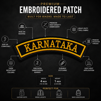 Karnataka State Front Embroidered Patch 1 × 4 Inches – Iron On / Sew On