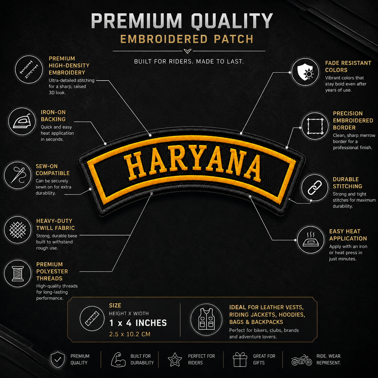 Haryana State Front Embroidered Patch 1 × 4 Inches – Iron On / Sew On