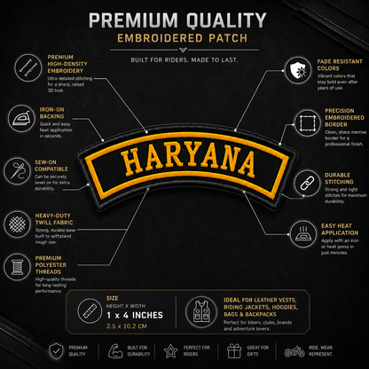 Haryana State Front Embroidered Patch 1 × 4 Inches – Iron On / Sew On