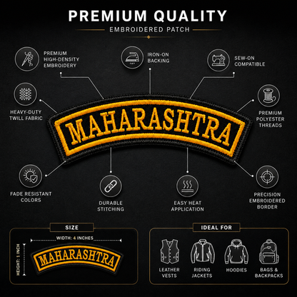 Maharashtra State Front Embroidered Patch 1 × 4 Inches – Iron On / Sew On