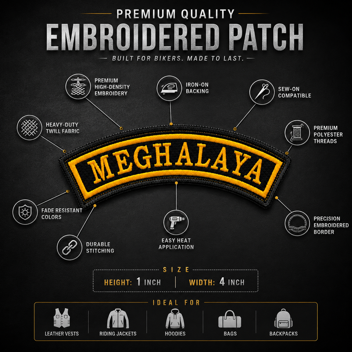Meghalaya State Front Embroidered Patch 1 × 4 Inches – Iron On / Sew On