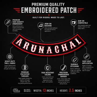 Arunachal Red Outline State Back Embroidered Patch 2.5 × 13 Inch – Iron On / Sew On