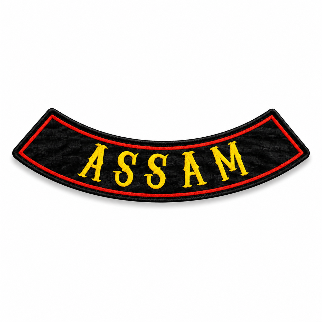 Assam Bottom Curved Yellow State Back Embroidered Patch 2.5 × 13 Inch – Iron On / Sew On