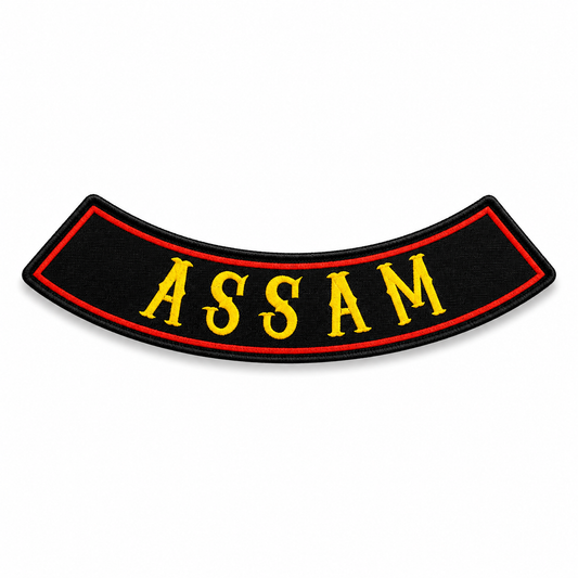 Assam Bottom Curved Yellow State Back Embroidered Patch 2.5 × 13 Inch – Iron On / Sew On