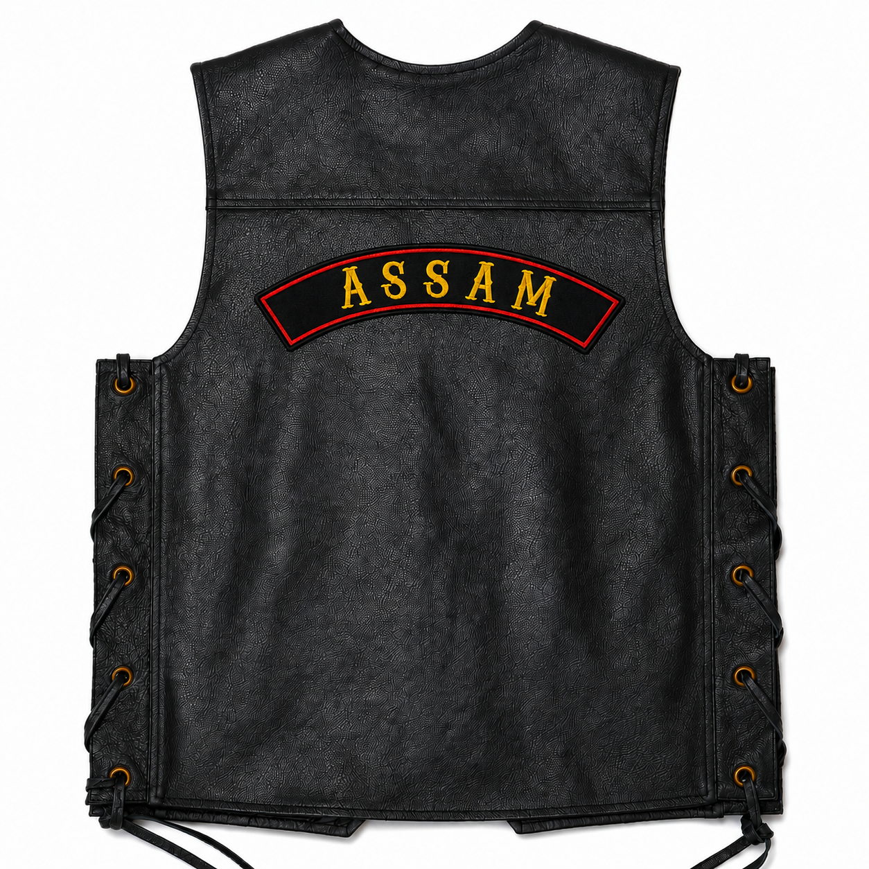Assam Top Curved Yellow State Back Embroidered Patch 2.5 × 14 Inch – Iron On / Sew On