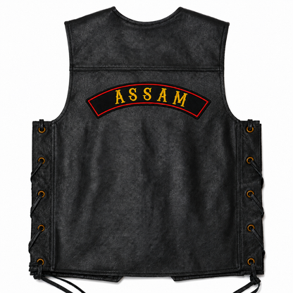 Assam Top Curved Yellow State Back Embroidered Patch 2.5 × 14 Inch – Iron On / Sew On