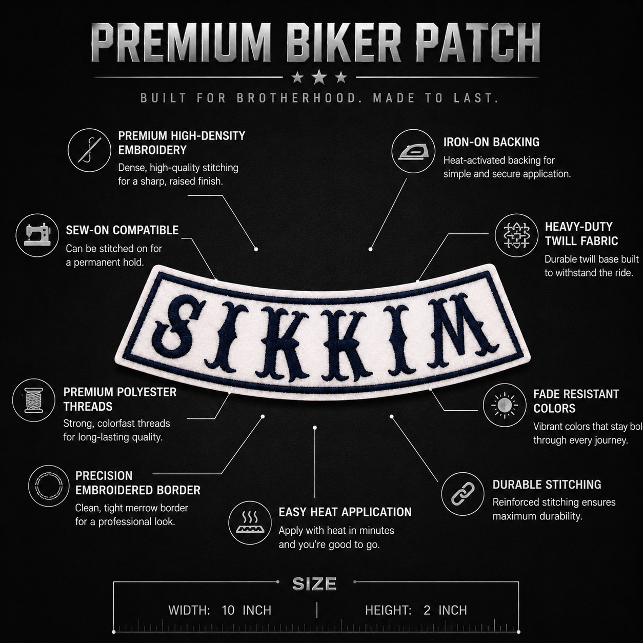 Sikkim Bottom Curved State Back Embroidered Patch 2 × 10 Inch – Iron On / Sew On