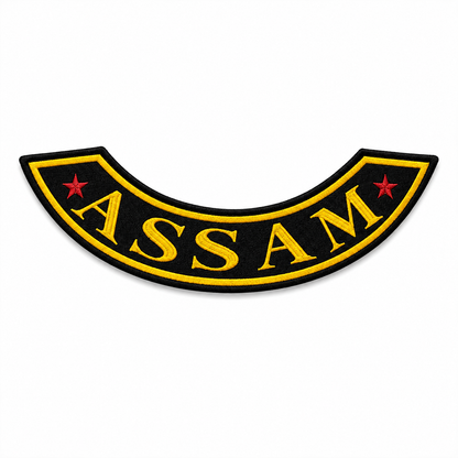 Assam Bottom Curved Red Star State Back Embroidered Patch 2.5 × 12 Inch – Iron On / Sew On