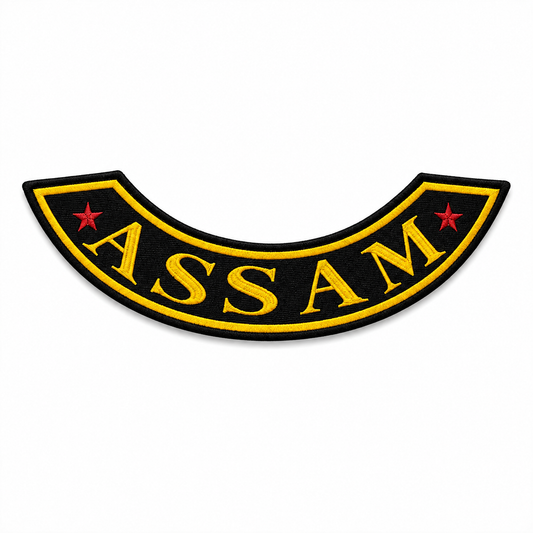 Assam Bottom Curved Red Star State Back Embroidered Patch 2.5 × 12 Inch – Iron On / Sew On