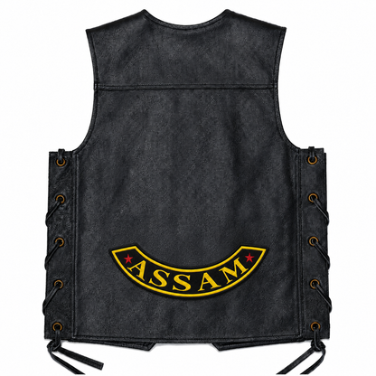 Assam Bottom Curved Red Star State Back Embroidered Patch 2.5 × 12 Inch – Iron On / Sew On