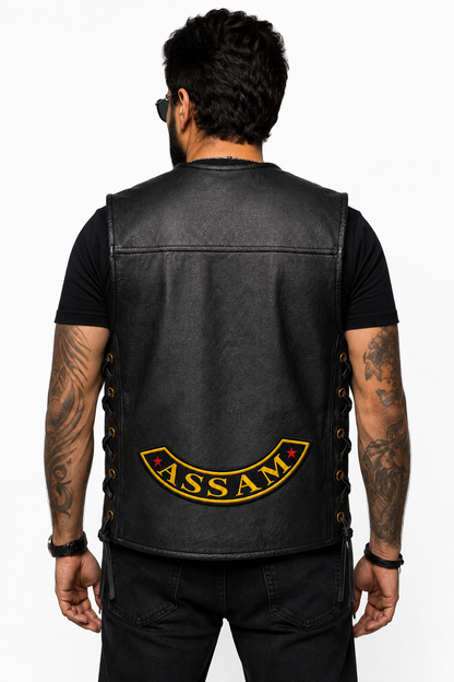 Assam Bottom Curved Red Star State Back Embroidered Patch 2.5 × 12 Inch – Iron On / Sew On
