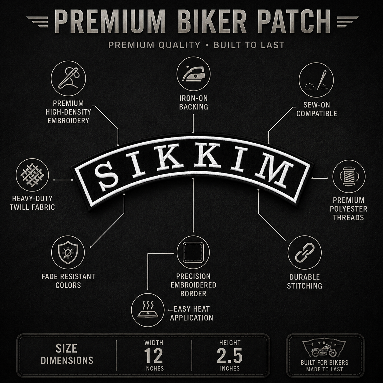 Sikkim Top Curved State Back Embroidered Patch 2.5 × 12 Inch – Iron On / Sew On