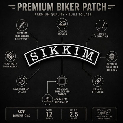 Sikkim Top Curved State Back Embroidered Patch 2.5 × 12 Inch – Iron On / Sew On