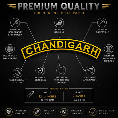 Chandigarh Top Curved Coloured Back Embroidered Patch 2 × 10 Inch – Iron On / Sew On
