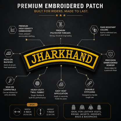 Jharkhand State Front Embroidered Patch 1 × 4 Inches – Iron On / Sew On