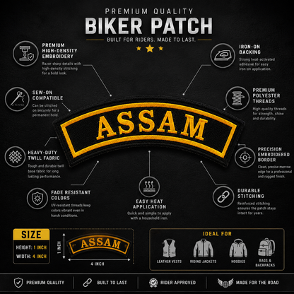 Assam State Front Embroidered Patch 4 × 1 Inch – Iron On / Sew On