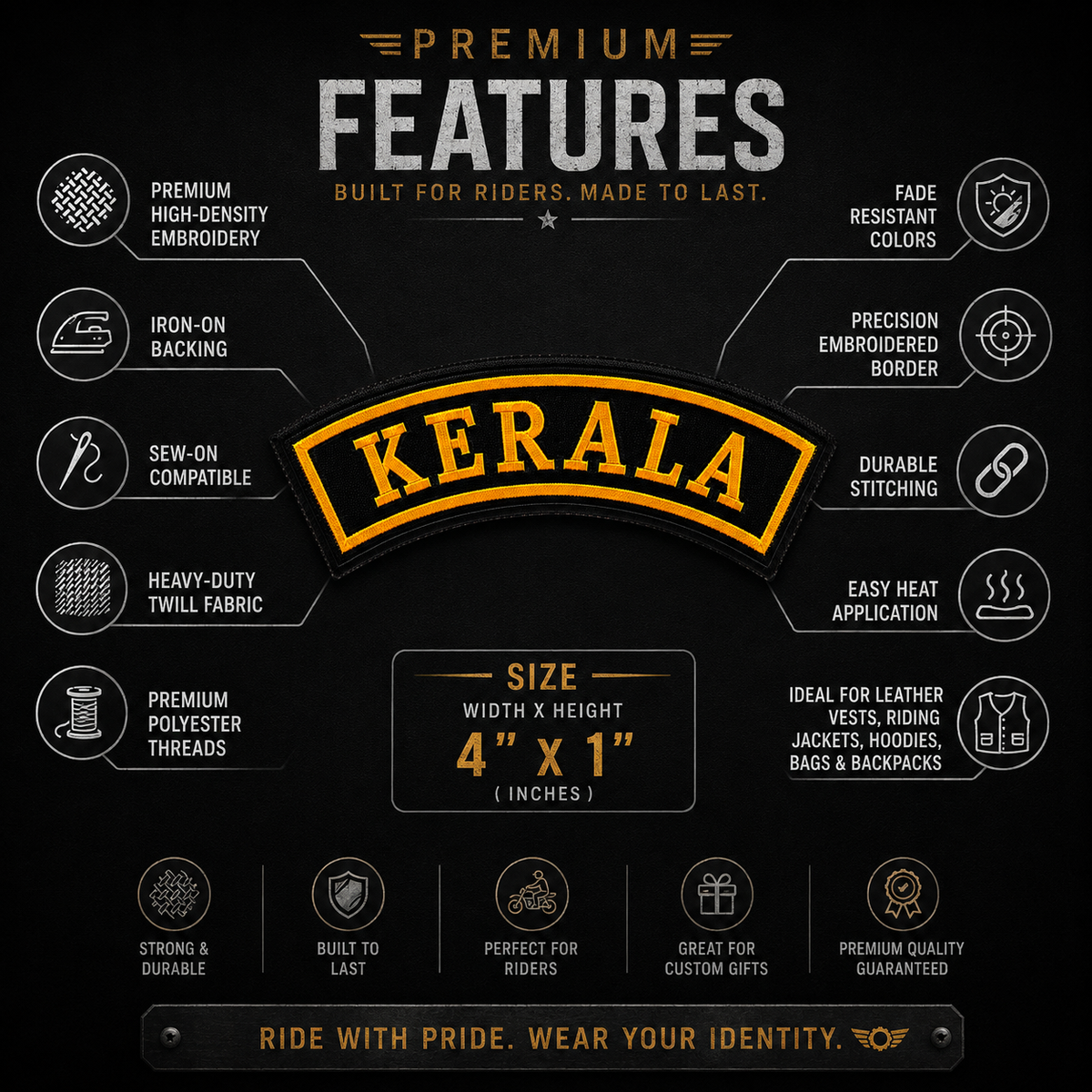 Kerala State Front Embroidered Patch 1 × 4 Inches – Iron On / Sew On