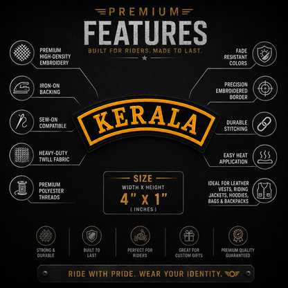 Kerala State Front Embroidered Patch 1 × 4 Inches – Iron On / Sew On
