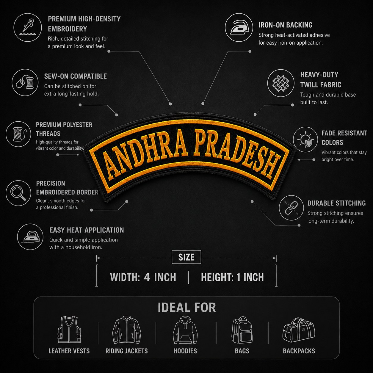 Andhra Pradesh State Front Embroidered Patch 1 × 4 Inches – Iron On / Sew On