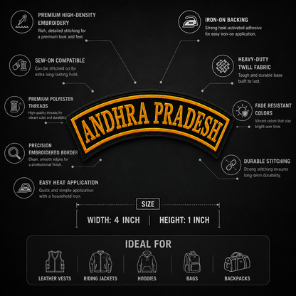 Andhra Pradesh State Front Embroidered Patch 1 × 4 Inches – Iron On / Sew On
