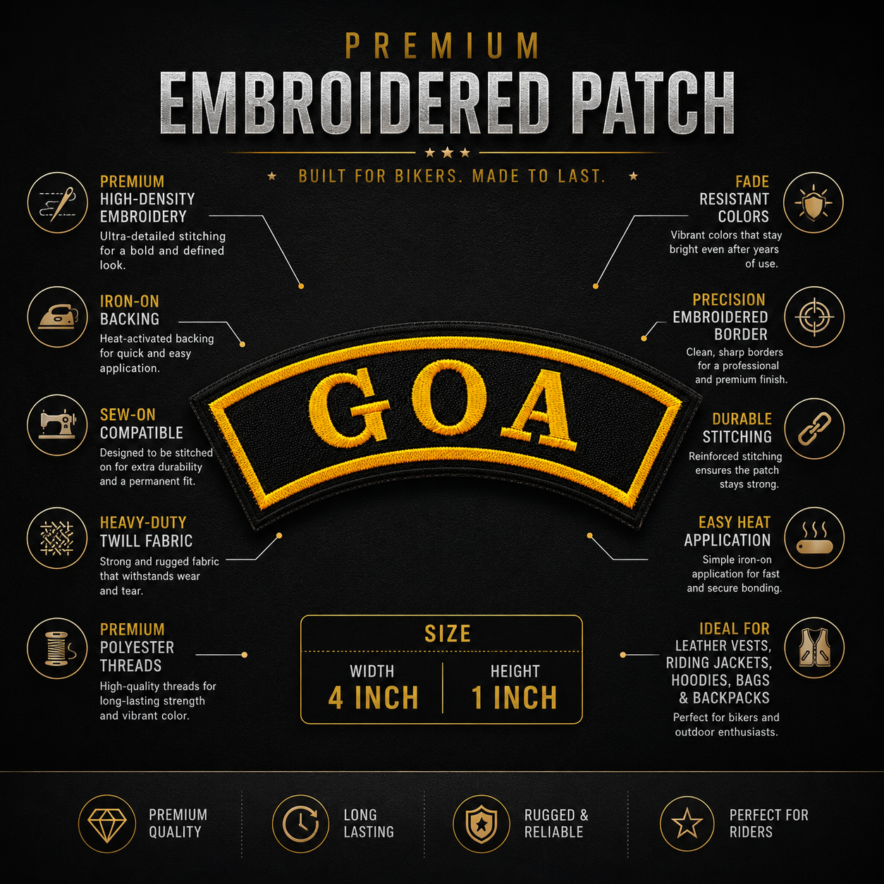 Goa State Front Embroidered Patch 1 × 4 Inches – Iron On / Sew On