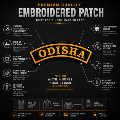 Odisha State Front Embroidered Patch 1 × 4 Inches – Iron On / Sew On