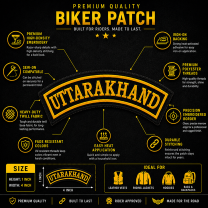 Uttarakhand State Front Embroidered Patch 1 × 4 Inches – Iron On / Sew On