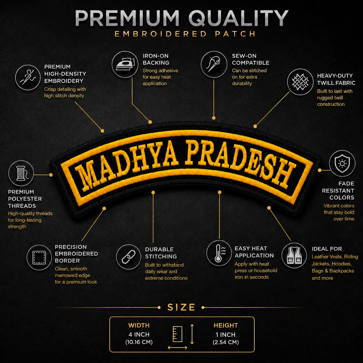 Madhya Pradesh State Front Embroidered Patch 1 × 4 Inches – Iron On / Sew On