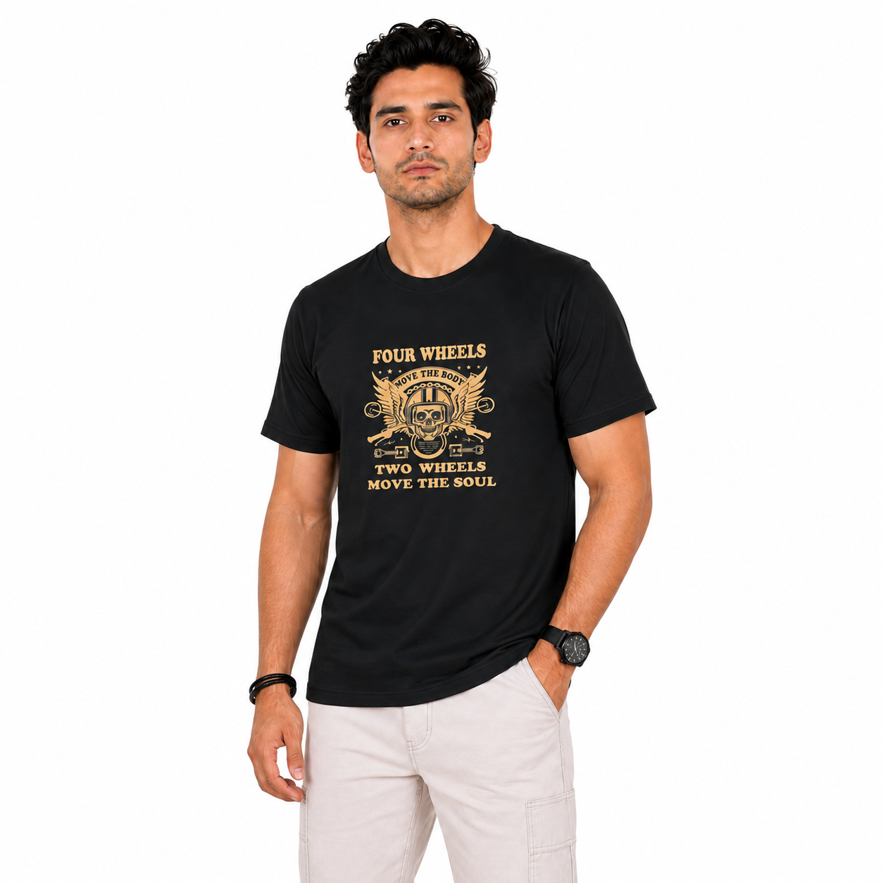 Four Wheels Move the Body Motorcycle Riders T-Shirt