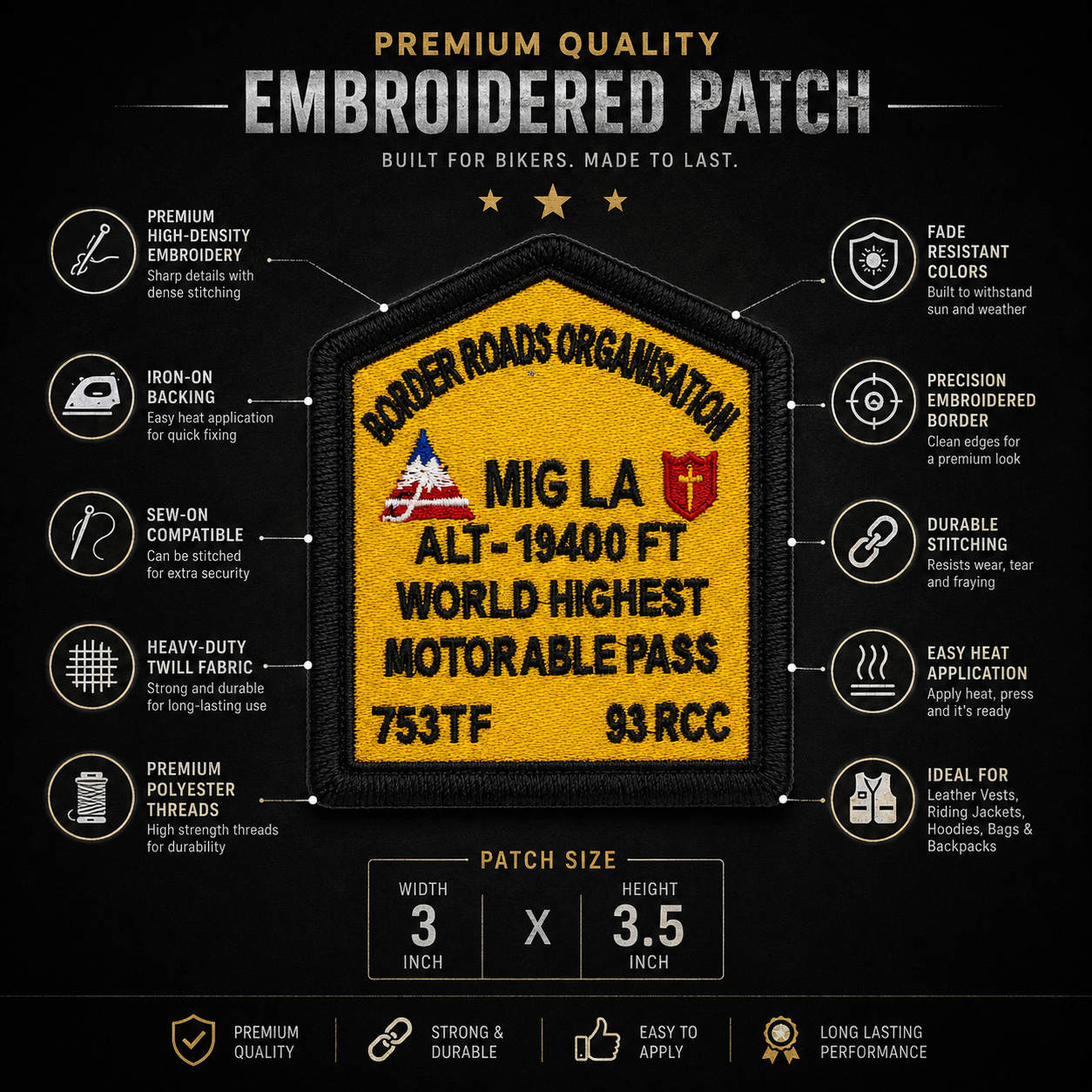 Mig La World’s Highest Motorable Pass Expedition Embroidered Patch – 3.5 × 3 Inches