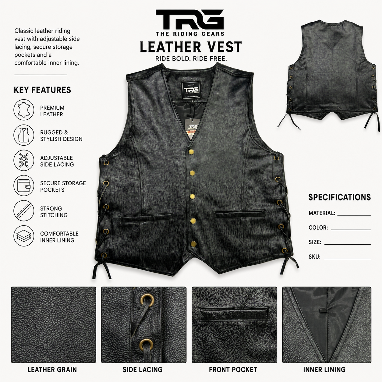 TRG018 Leather Riding Vest