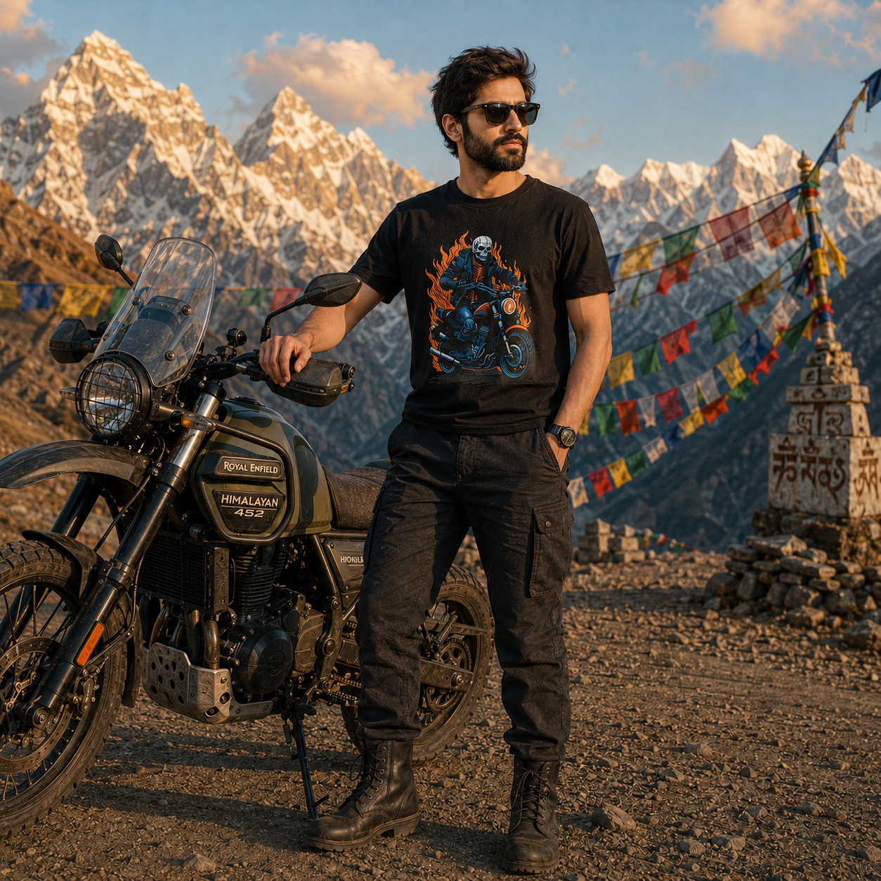 Ghost Rider Fire Caught Bike Biker T-shirt