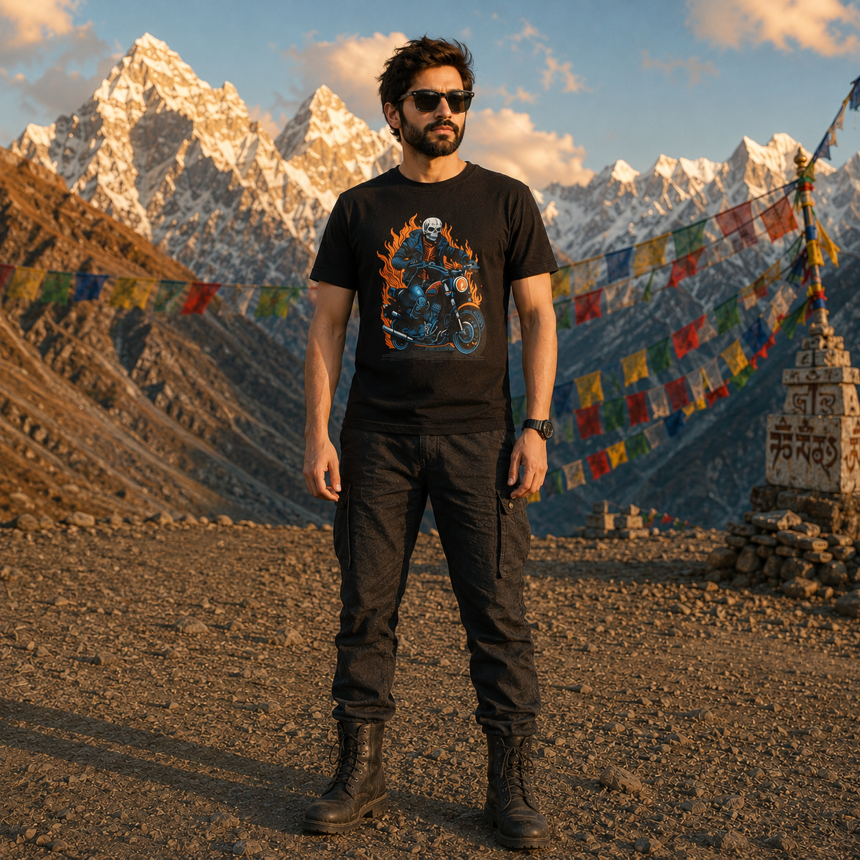 Ghost Rider Fire Caught Bike Biker T-shirt