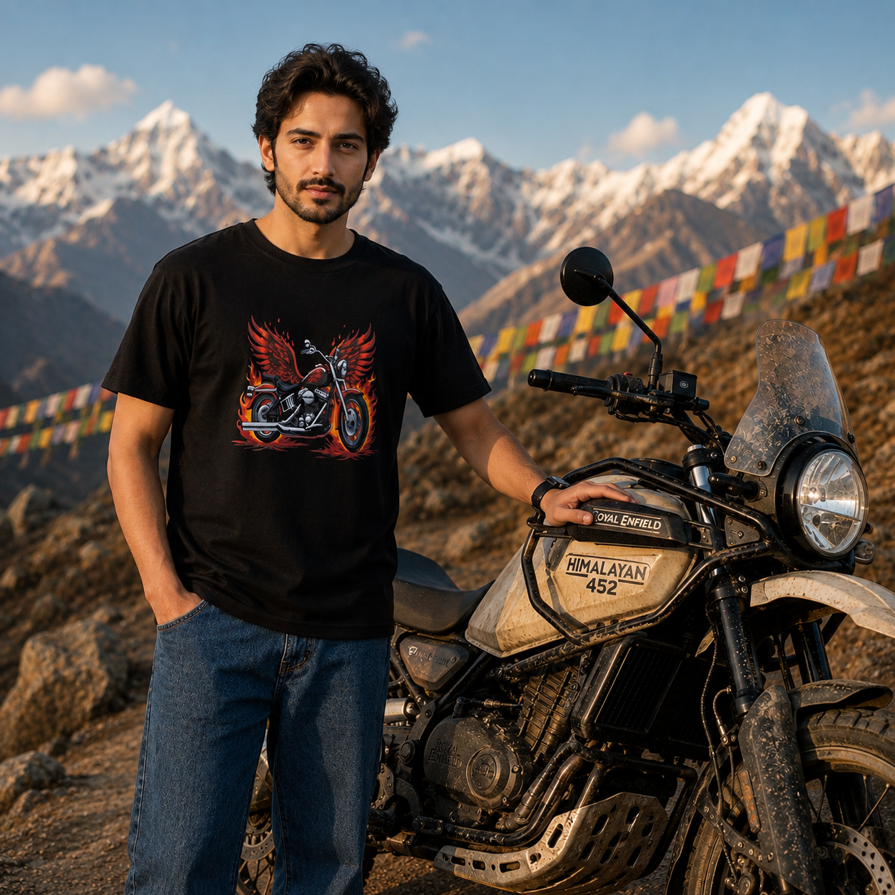Motorcycle Wings And Firey Biker T-shirt