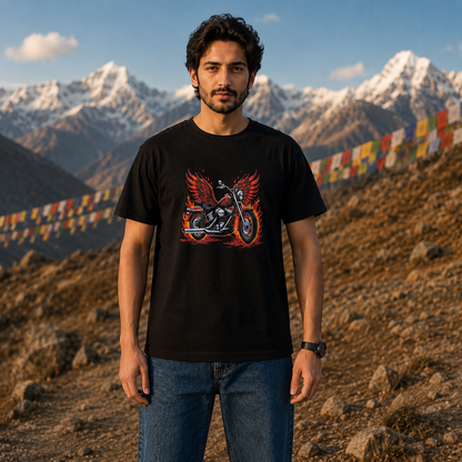 Motorcycle Wings And Firey Biker T-shirt
