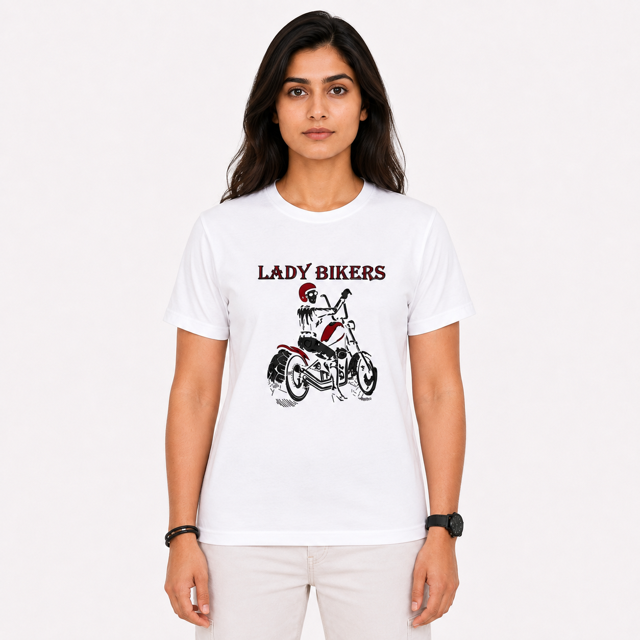 Lady Bikers Motorcycle Graphic Women’s T-Shirt – White