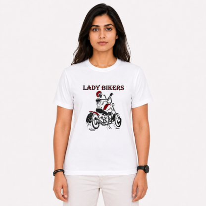 Lady Bikers Motorcycle Graphic Women’s T-Shirt – White