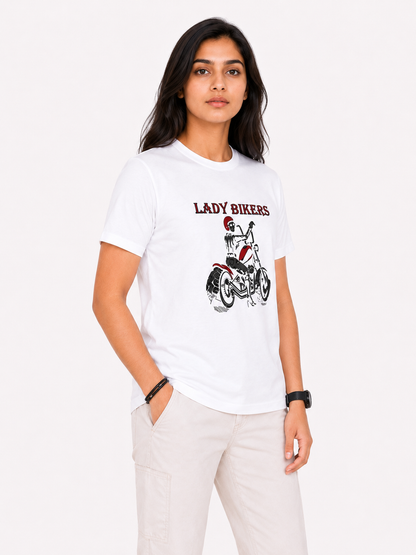 Lady Bikers Motorcycle Graphic Women’s T-Shirt – White