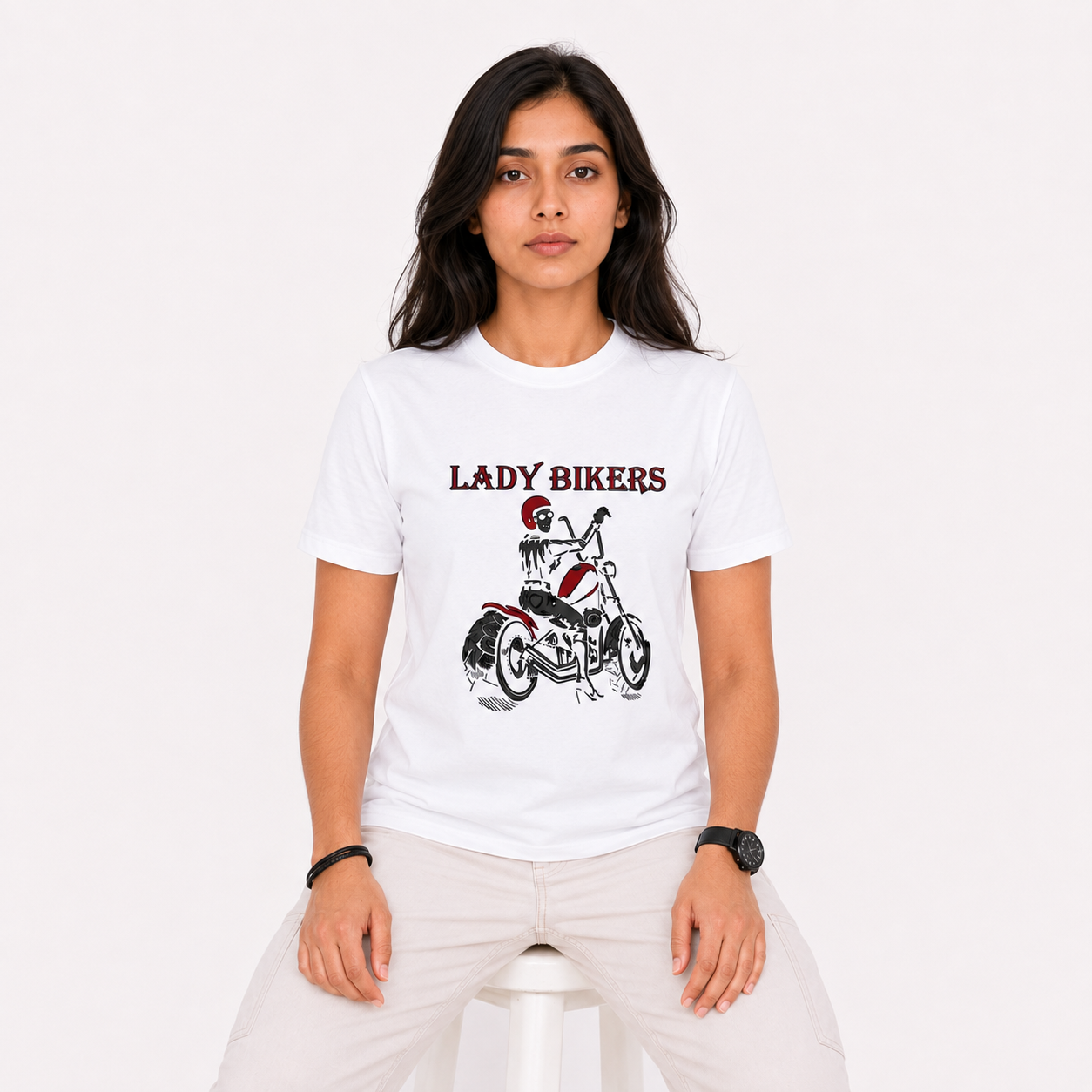 Lady Bikers Motorcycle Graphic Women’s T-Shirt – White