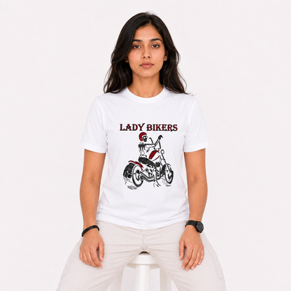 Lady Bikers Motorcycle Graphic Women’s T-Shirt – White