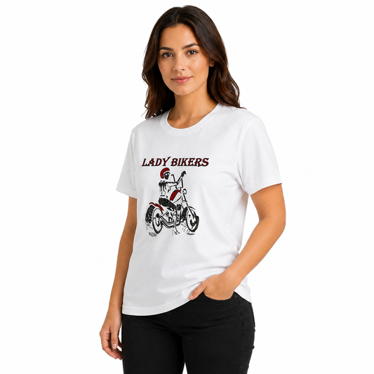 Lady Bikers Motorcycle Graphic Women’s T-Shirt – White