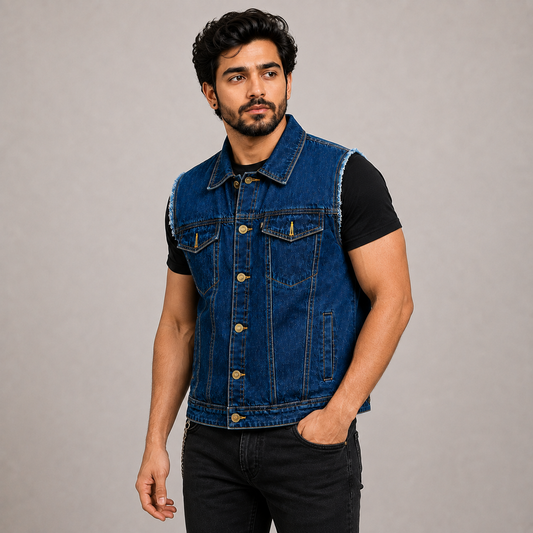 TRG013 Denim Motorcycle Riding Vest – Premium Biker Vest