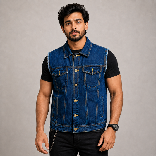 TRG013 Denim Motorcycle Riding Vest – Premium Biker Vest