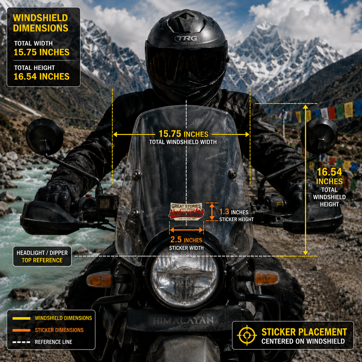 Great Stories motorcycle sticker 2.5 x 1.3 inches motorcycle windshield size and placement guide