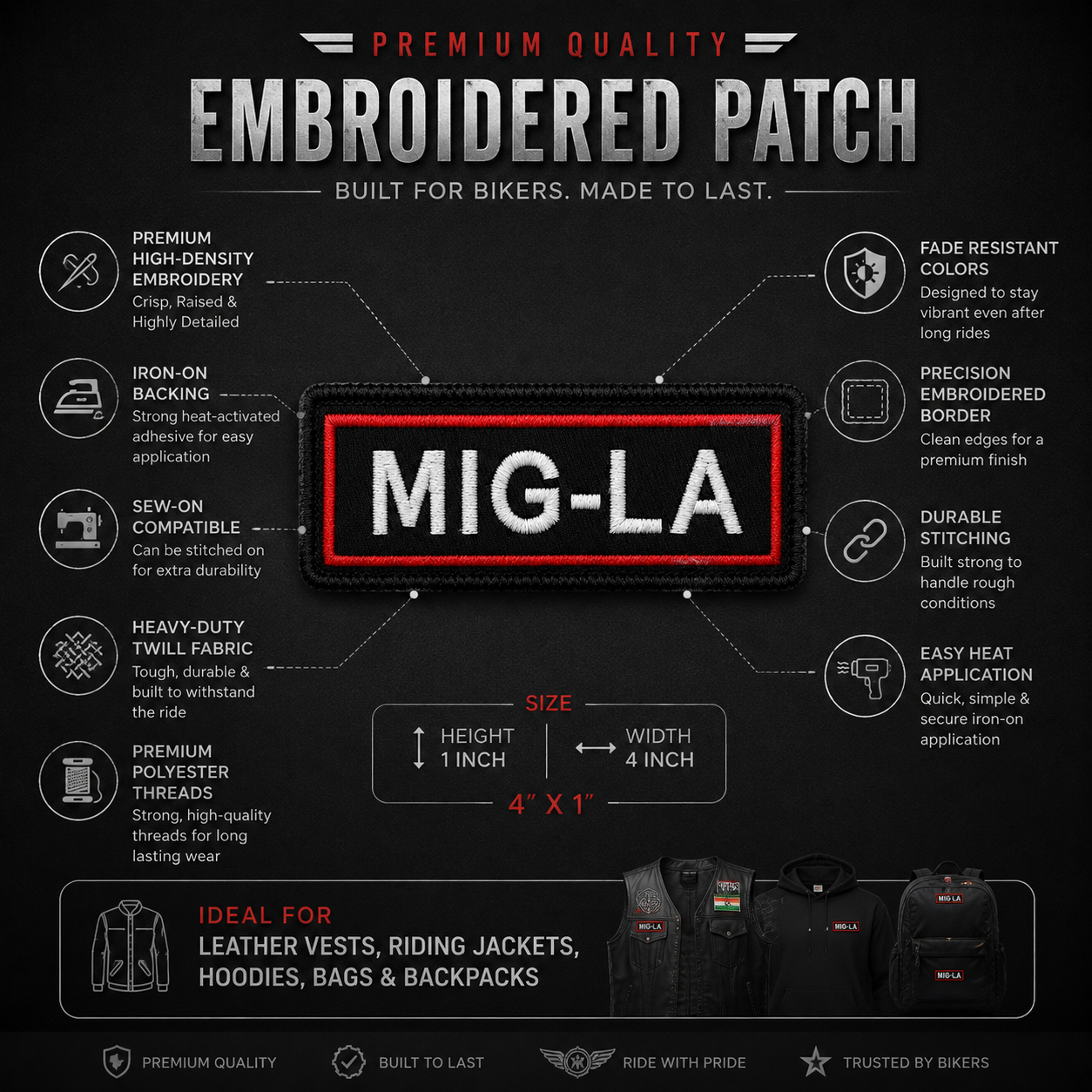 MIG-LA Expedition Embroidery Patch - 1 × 4 Inches | Iron-On & Sew-On