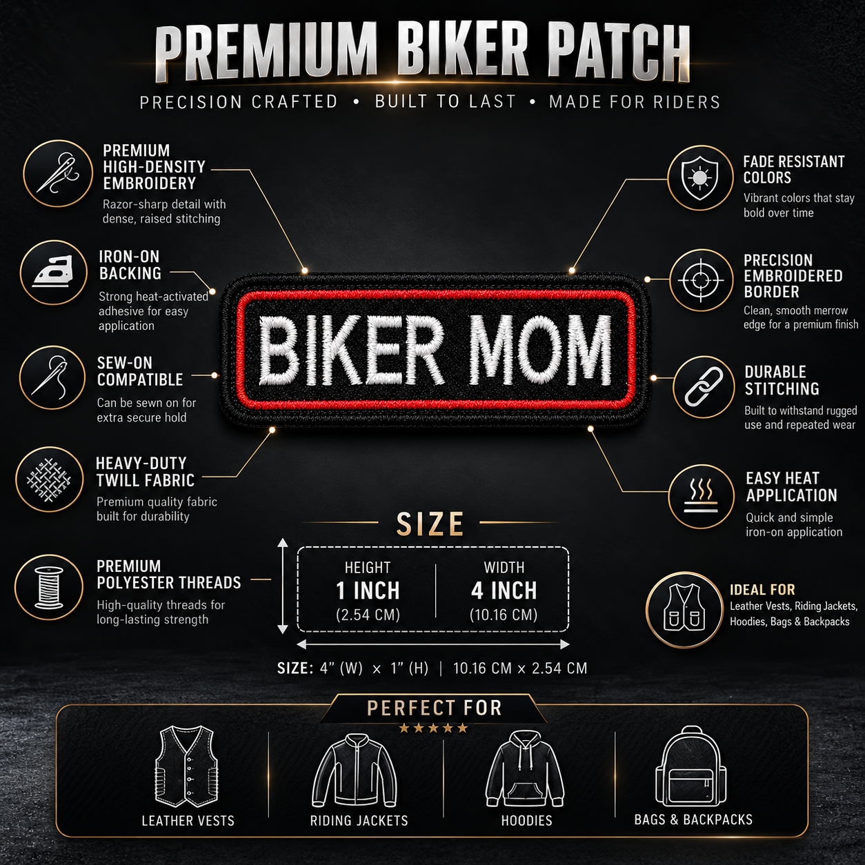 Biker Mom Expedition Embroidery Patch – 1 × 4