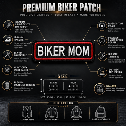 Biker Mom Expedition Embroidery Patch – 1 × 4