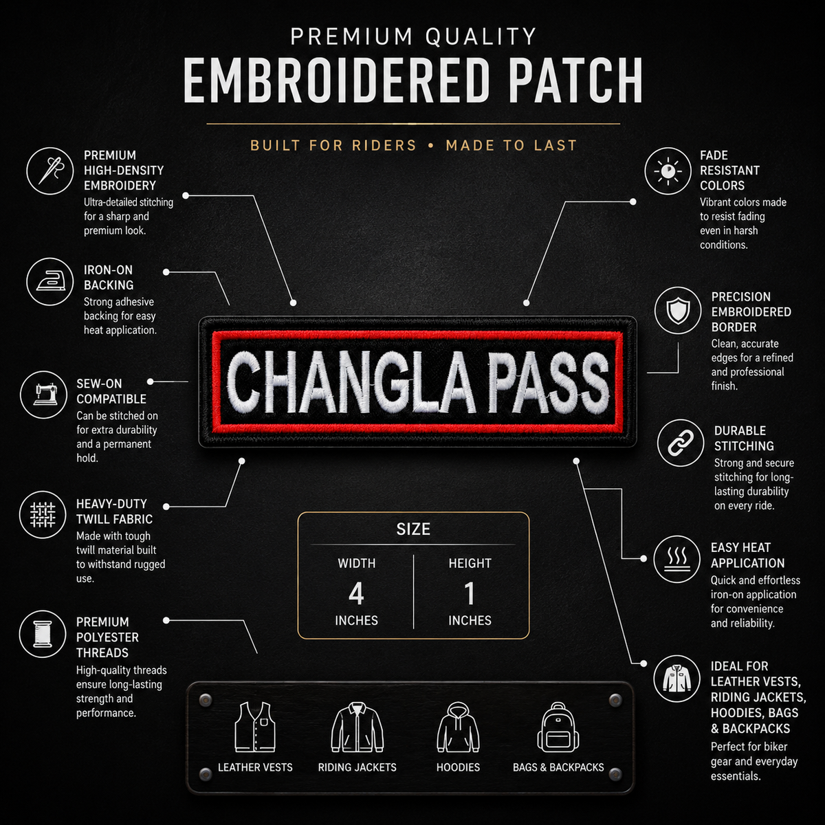 Changla Pass Expedition Embroidered Patch – 1 × 4 Inches