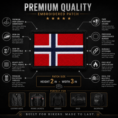 Norway Flag Embroidered Patch 2 x 3 Inch – Iron On / Sew On